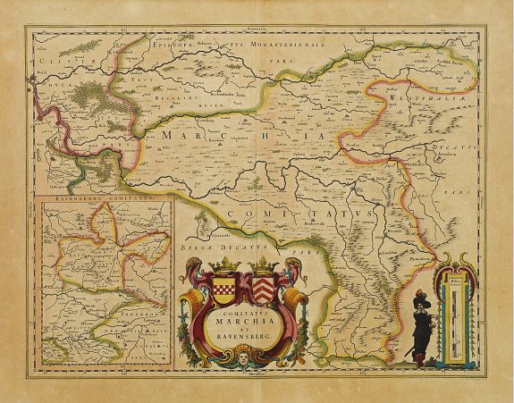 BLAEU, J., Comitatus Marchia et Ravensberg., antique map, old maps