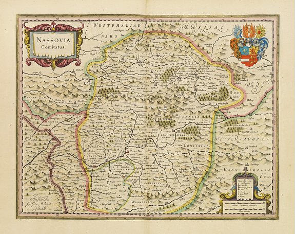 BLAEU, W., Nassovia Comitatus., antique map, old maps