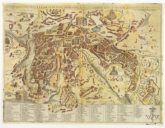Vadorinius, D., Antiquissimus Vulterrae regiae olim Thuscorum urbis typus ex monumentis et vestigiis antiquitatis desumptus., antique map, old maps