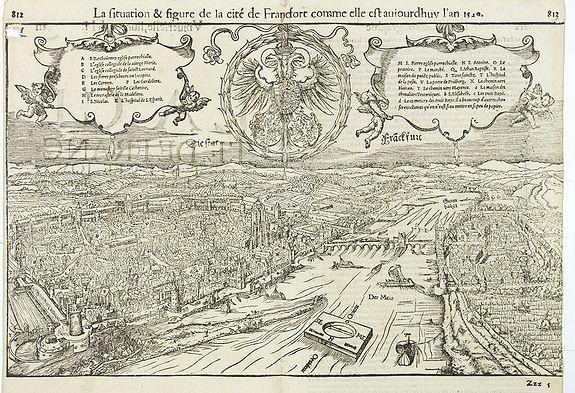 MÜNSTER, S., La situation & figure de la cité de Francfort…, antique map, old maps
