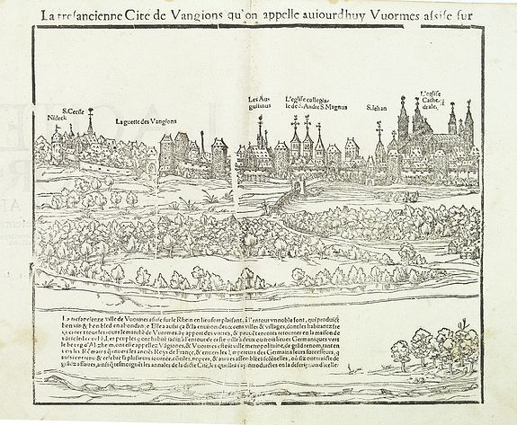 MÜNSTER, S., La tresancienne Cité de Vangions../.. Vuormes. (Worms), antique map, old maps