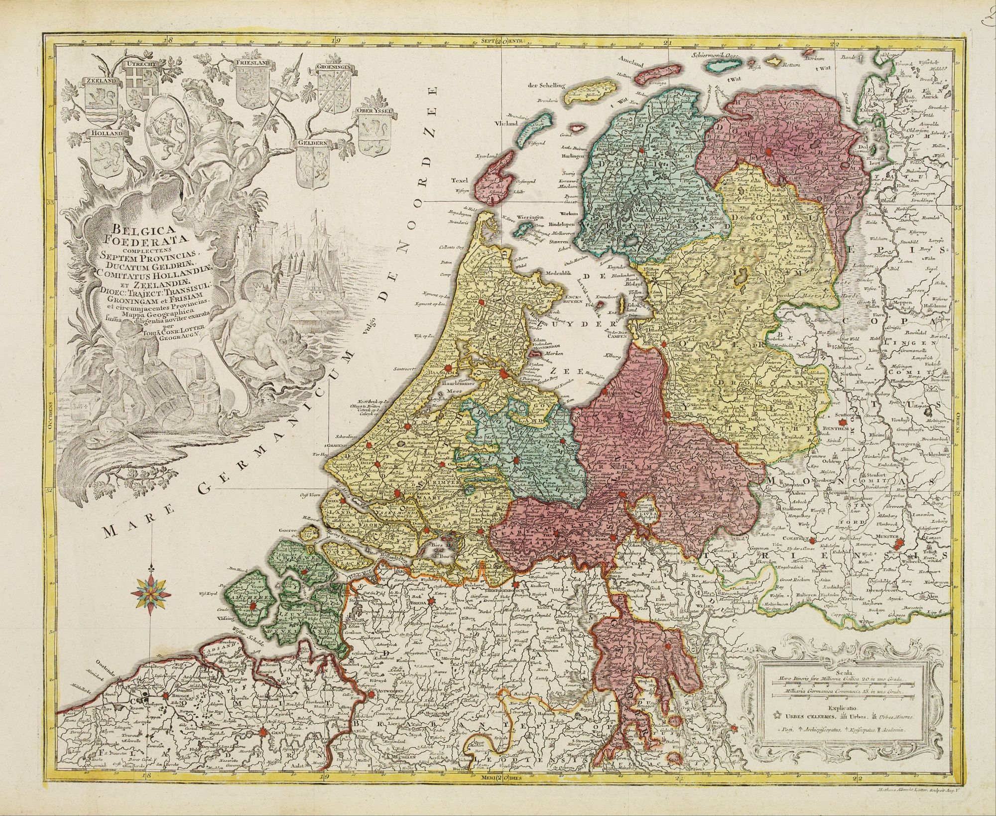 LOTTER, T. C., Belgica Foederata. . ., antique map, old maps