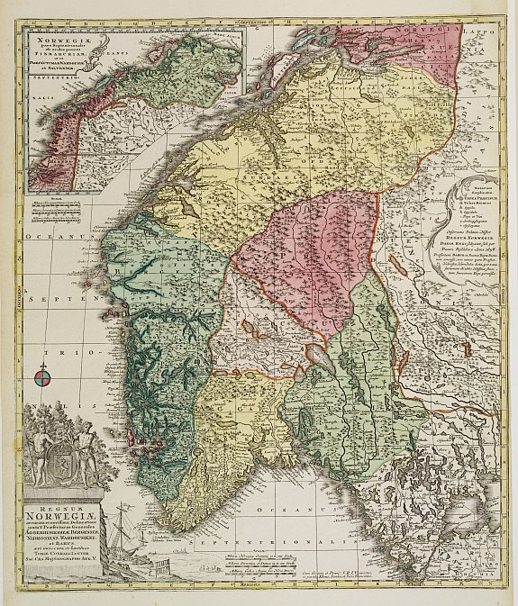 LOTTER, T. C., Regnum Norwegiae accurata et novissima delineatione?, antique map, old maps