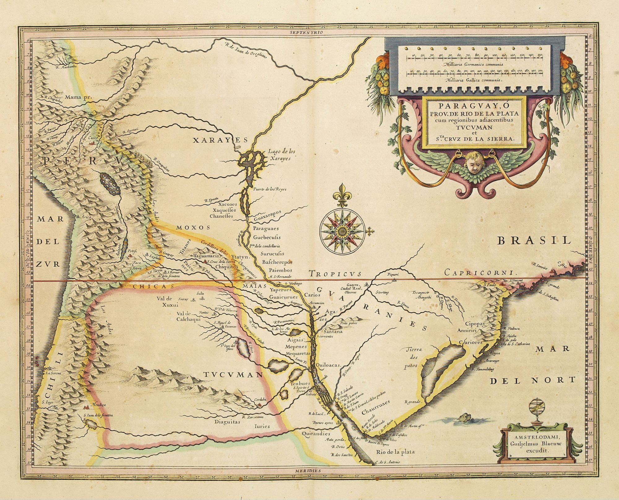 BLAEU, W., PARAGUAY, O PROV. DE RIO DE LA PLATA cum regionibus adiacentibus.., antique map, old maps