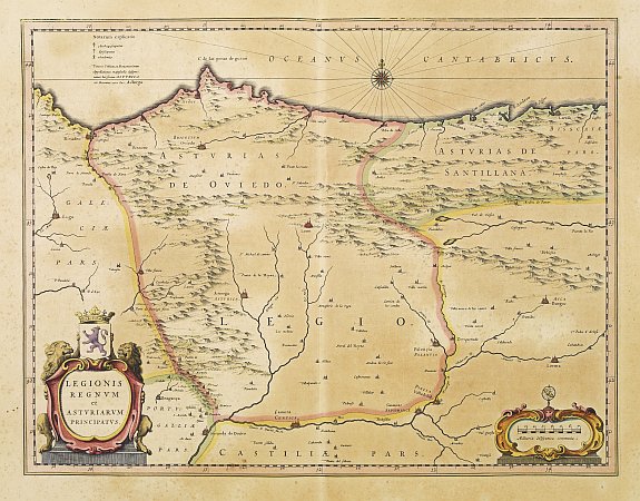 BLAEU, W., LEGIONIS REGNUM et ASTURIARUM PRINCIPATUS., antique map, old maps