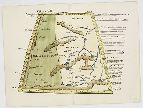 PTOLEMY, C. / WALDSEEMÜLLER, M., Octava Asie Tabvla., antique map, old maps
