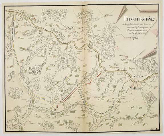 REHRIG, Xavier., Erfochtener Sieg der Königs Preusischen Armée…bey Kesselsdorf ohnweit Dresden…, antique map, old maps