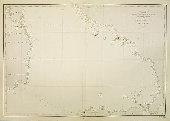 DÉPÔT DE LA MARINE., Carte du bassin compris entre la Sardaigne, l'Italie, et la Sicile. . . N° 021., antique map, old maps
