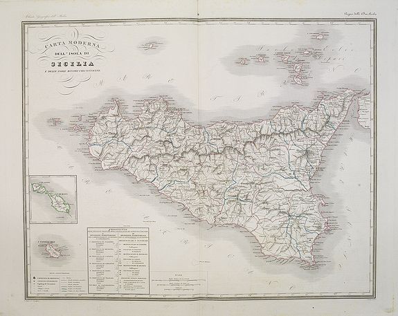 MAINA, G. / STANGHI, V., Carta moderna dell' Isola di Sicilia e delle isole minori circonvicine . . ., antique map, old maps