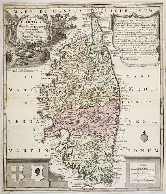 SEUTTER, M., Insula Corsica olim Regni Titulo insignis. . ., antique map, old maps