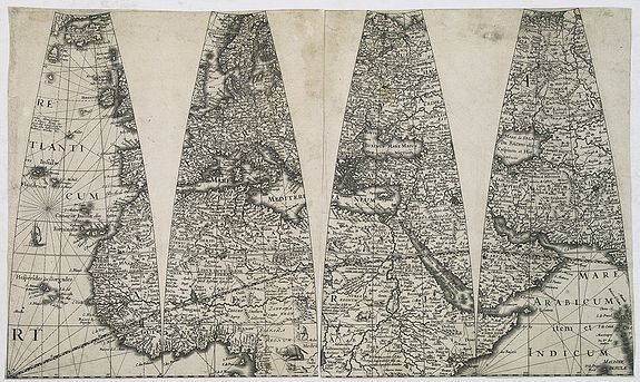 HONDIUS, J. II, JANSSONIUS, J., The only known, unmounted gores, from an extremely rare Dutch Globe., antique map, old maps