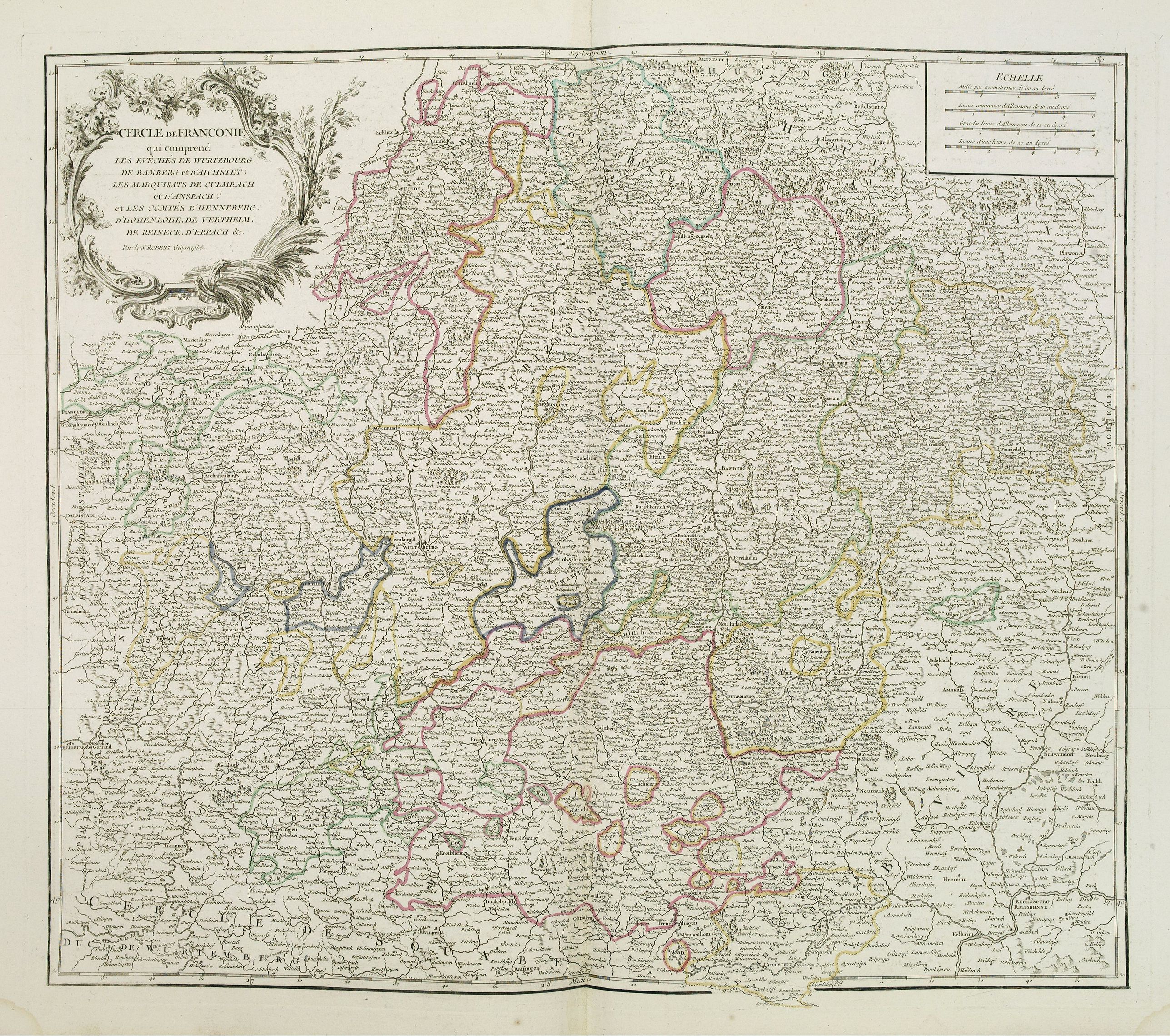 ROBERT DE VAUGONDY, G., Cercle de Franconie . . ., antique map, old maps