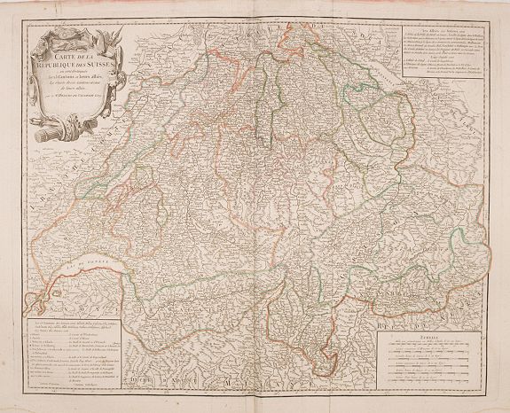 ROBERT DE VAUGONDY, G., Carte de la République des Suisses. . ., antique map, old maps