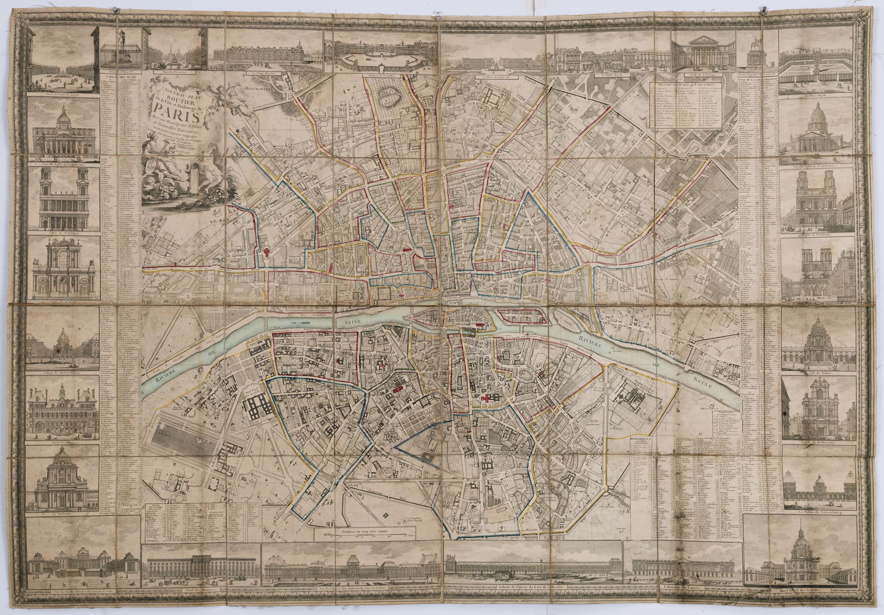 PICHON., Nouveau Plan Routier de la Ville et Faubourgs de Paris // Avec ses principaux Edifices et Nouvelles Barrieres., antique map, old maps
