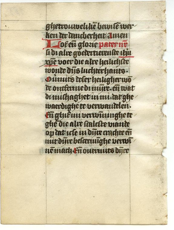 BOOK OF HOURS, Leaf on vellum from a Dutch manuscript Book of Hours., antique map, old maps