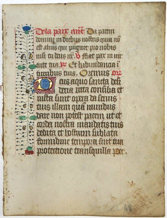 BOOK OF HOURS, Leaf on vellum from a manuscript Book of Hours., antique map, old maps