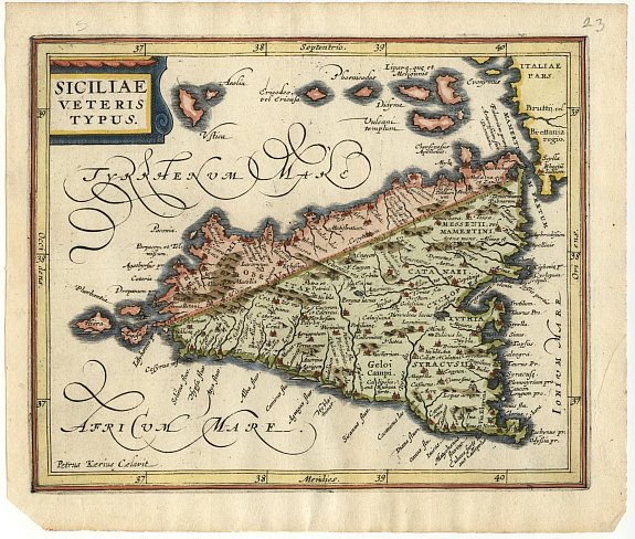 CLUVER, Siciliae veteris typus., antique map, old maps