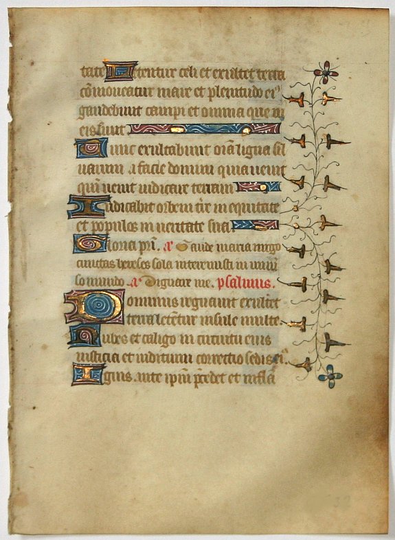 BOOK OF HOURS, Leaf on vellum from a French manuscript Book of Hours., antique map, old maps