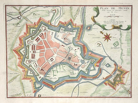 FER, N de, Plan de Menin, antique map, old maps