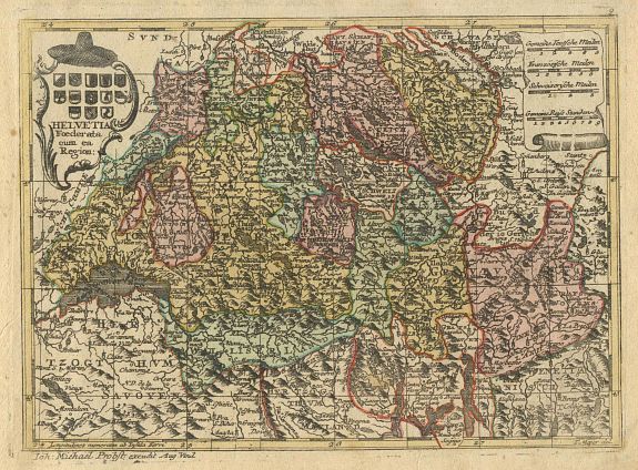 PROBST, J.M., Helvetia, antique map, old maps