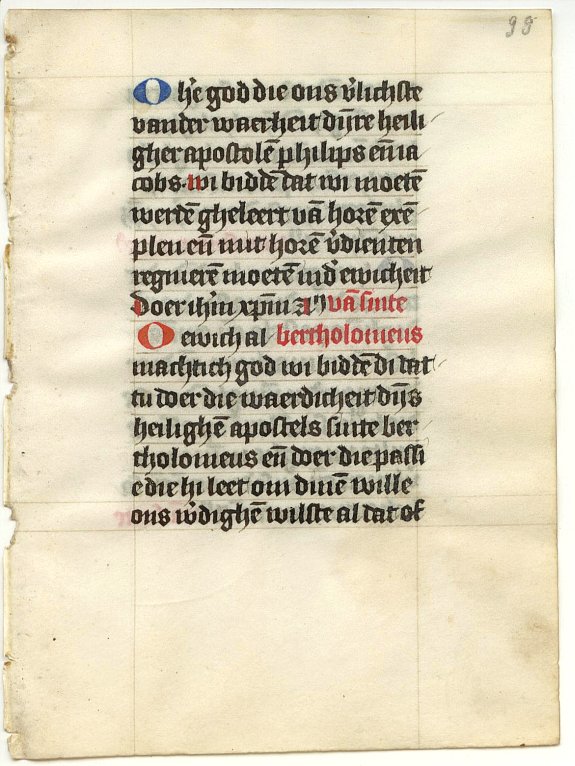 BOOK OF HOURS, Leaf on vellum from a Dutch manuscript Book of Hours., antique map, old maps