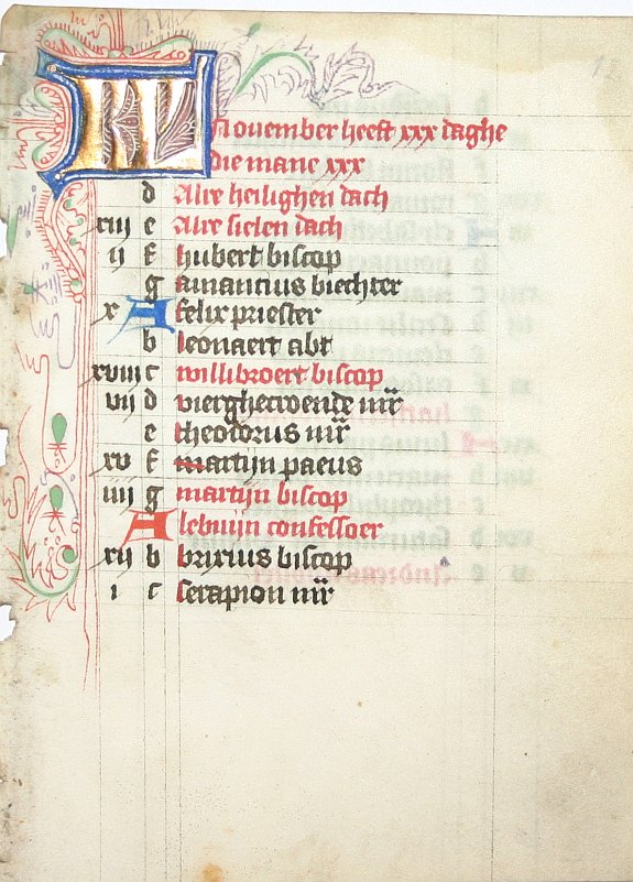 BOOK OF HOURS, Leaf on vellum from a Dutch manuscript Book of Hours., antique map, old maps