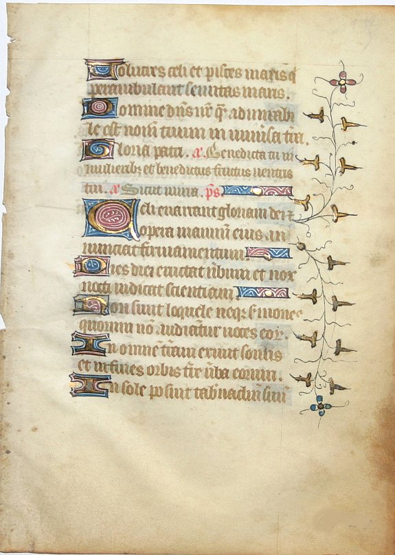 BOOK OF HOURS, Leaf on vellum from a French manuscript Book of Hours., antique map, old maps