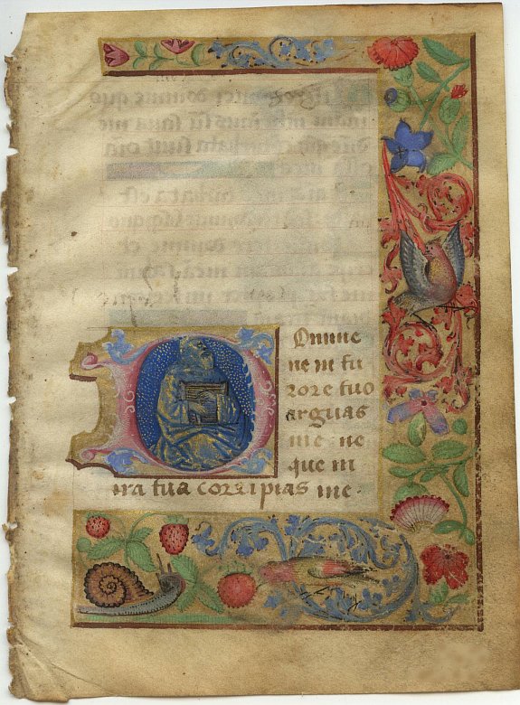 BOOK OF HOURS, Leaf on vellum from a manuscript Book of Hours., antique map, old maps