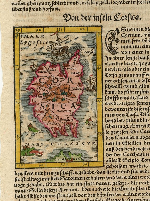 MÜNSTER,S., Corsica., antique map, old maps
