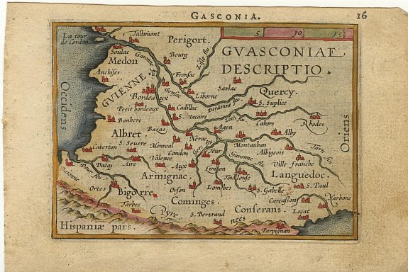 ORTELIUS,A., Guasconiae Descriptio., antique map, old maps