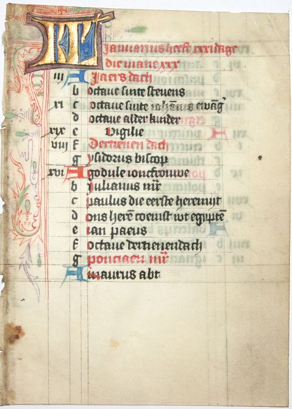 BOOK OF HOURS, Leaf on vellum from a Dutch manuscript Book of Hours., antique map, old maps