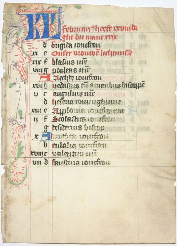 BOOK OF HOURS, Leaf on vellum from a Dutch manuscript Book of Hours., antique map, old maps