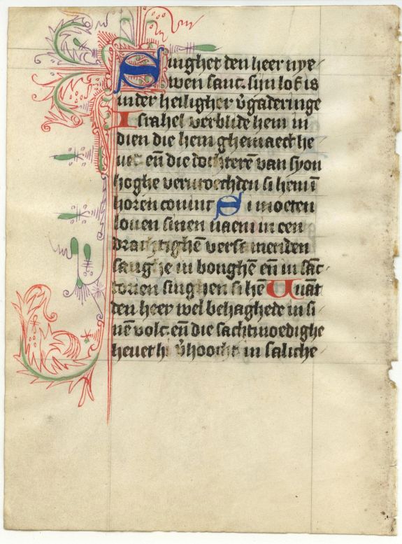 BOOK OF HOURS, Leaf on vellum from a Dutch manuscript Book of Hours., antique map, old maps