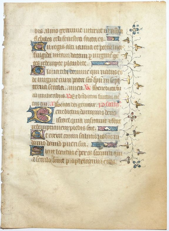 BOOK OF HOURS, Leaf on vellum from a French manuscript Book of Hours., antique map, old maps