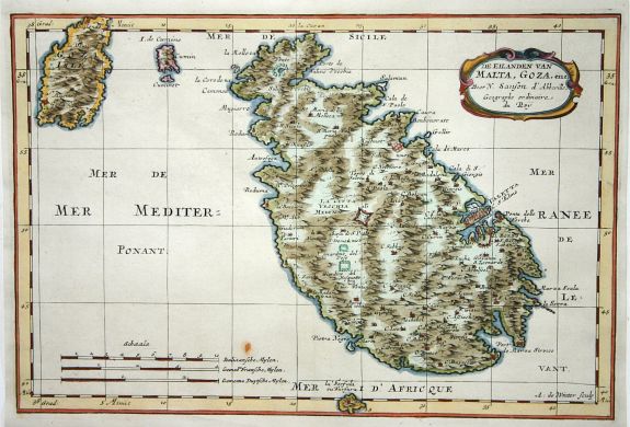 SANSON,N., De Eilanden van Malta, Gozo, enz., antique map, old maps