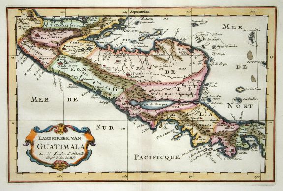 SANSON,N., Landstreek van Guatimala., antique map, old maps