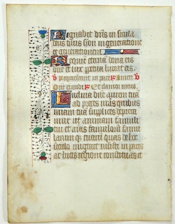 BOOK OF HOURS, Leaf on vellum from a manuscript Book of Hours., antique map, old maps