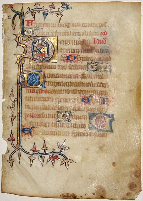 BOOK OF HOURS, Leaf on vellum from a manuscript Book of Hours., antique map, old maps