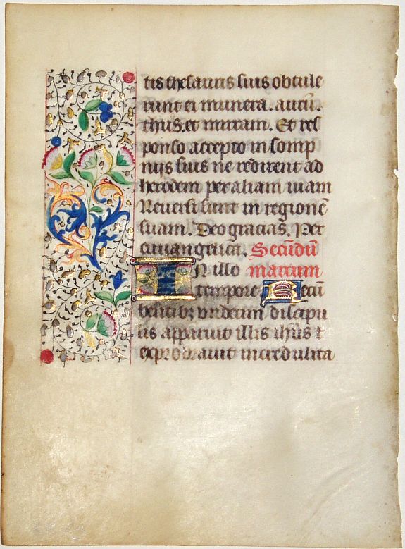 BOOK OF HOURS, Leaf on vellum from a manuscript Book of Hours., antique map, old maps