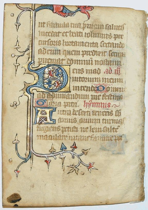 BOOK OF HOURS, Leaf on vellum from a manuscript Book of Hours., antique map, old maps
