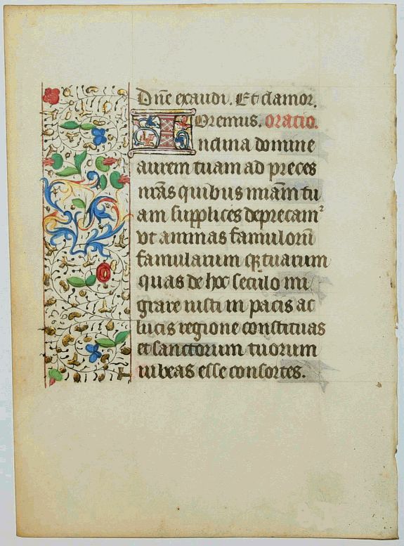 BOOK OF HOURS, Leaf on vellum from a manuscript Book of Hours., antique map, old maps
