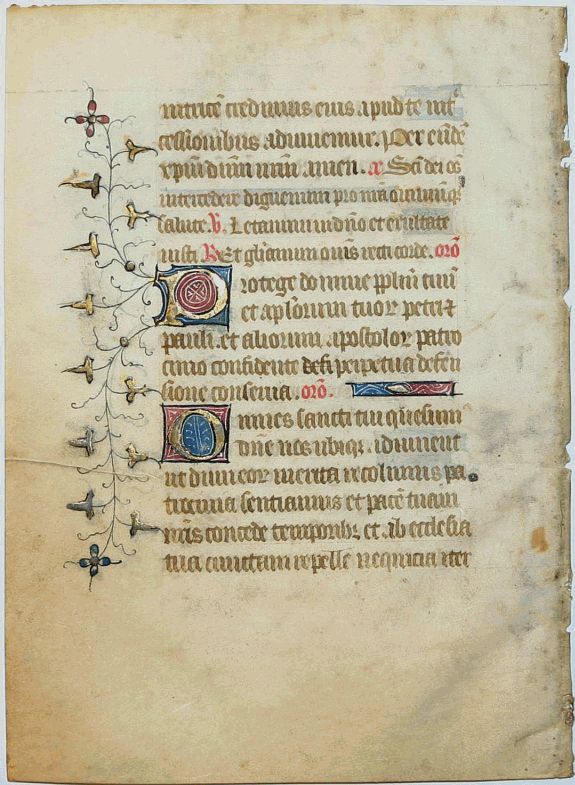 BOOK OF HOURS, Leaf on vellum from a French manuscript Book of Hours., antique map, old maps