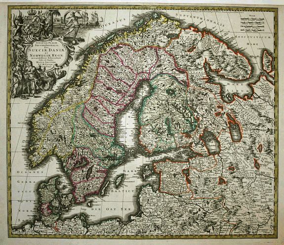 SEUTTER,M., Synopsis Plagae Septentrionalis Sueciae Daniae et Norwegiae Regn., antique map, old maps