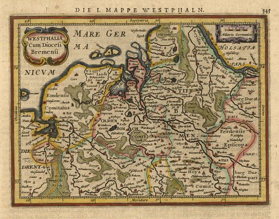 MERCATOR,G./ HONDIUS,J., Westphalia Cum Diocesi Bremensi., antique map, old maps