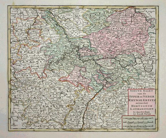 TIRION,I, Nieuwe Kaart van de Opper en Neder Rhynse Kreits nevenshet Hertogdom Lotharingen, antique map, old maps