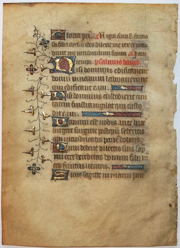 BOOK OF HOURS, Leaf on vellum from a French manuscript Book of Hours., antique map, old maps