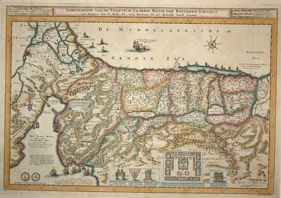 DANCKERTS,C., Afbeeldinge van de Veertich-Iaarige Reyse der Kinderen Israels.. , antique map, old maps