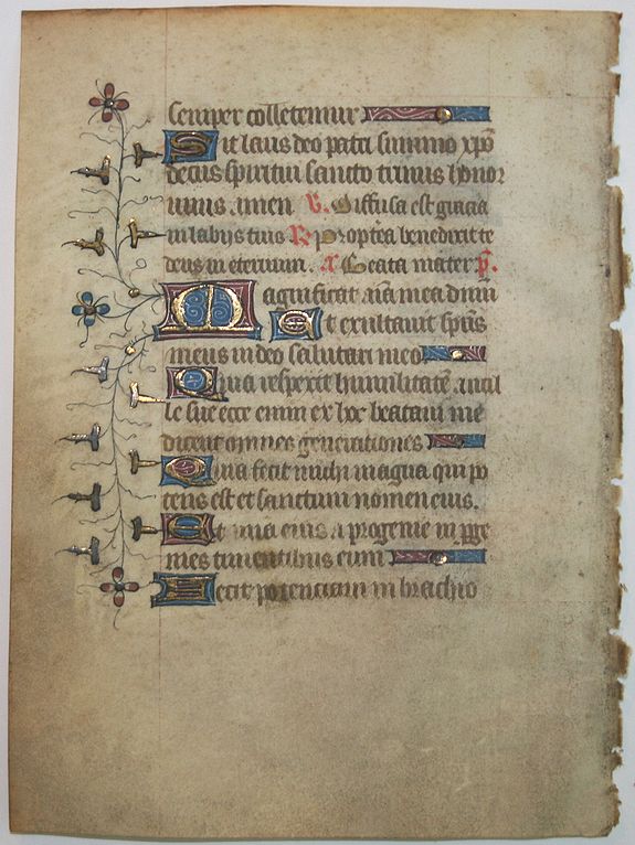 BOOK OF HOURS, Leaf on vellum from a French manuscript Book of Hours., antique map, old maps