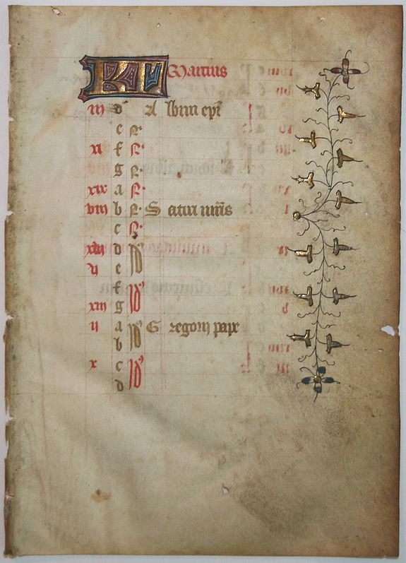 BOOK OF HOURS, Leaf on vellum from a French manuscript Book of Hours., antique map, old maps