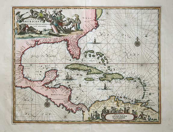 MONTANUS, Insulae Americanae in Oceano Septentrionali,, antique map, old maps